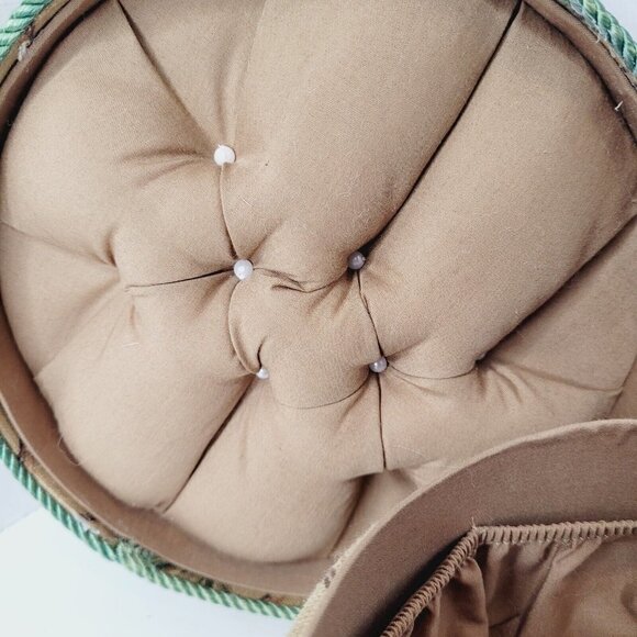 Vintage 2pc Sewing Box Storage Round Palm Trees & Bamboo Storage 7.25" & 5.5" - Picture 9 of 12